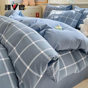 Yalu Пододеяльник 180х220 см из хлопка, цвет серый крупная клетка + сине-серый, гипоаллергенный