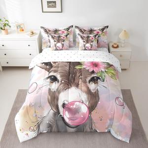 Erosebridal Комплект постельного белья Goat с цветочным принтом и милыми животными, 7 предметов, розовый, Pink Brown