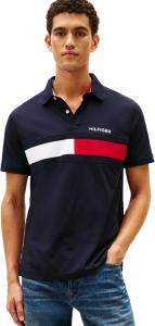 Мужское поло Tommy Hilfiger с коротким рукавом и принтом «флаг», классический крой, Desert Sky