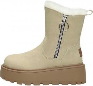 Женские ботильоны для зимы, утепленные искусственным мехом, теплые снежные ботинки, удобные ботильоны с противоскользящей подошвой и массивным каблуком Generic, Beige