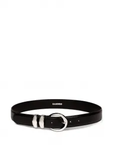 Кожаный ремень с металлической пряжкой Sandro, черный