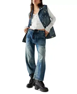 Женские хлопковые джинсы Moxie с заниженной талией и бочкообразным кроем Free People, синий