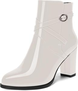 Женские модные ботильоны SKYSTERRY с закругленным носком, на высокой квадратной подошве и 8,4 см каблуке, лаковые, на каждый день, White