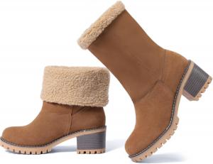 Зимние ботинки VIMISAOI для женщин, удобные ботинки на среднем устойчивом каблуке из замши, теплые ботинки для снега до щиколотки, обувь для улицы, Chestnut