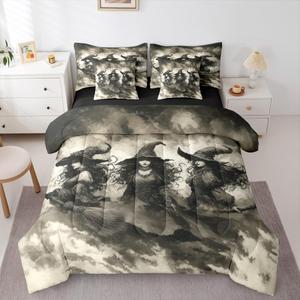 Erosebridal Комплект постельного белья Rustic Hippie Halloween King с принтом трех ведьм в стиле винтаж и темного леса, Beige Brown Black