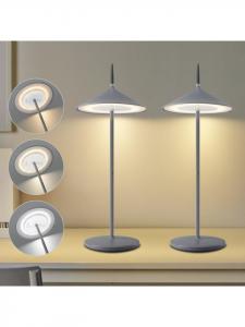 ZMH Настольная светодиодная лампа серого цвета, сенсорная регулировка яркости, беспроводная, степень защиты IP44, зарядка через USB, емкость 1800 мАч