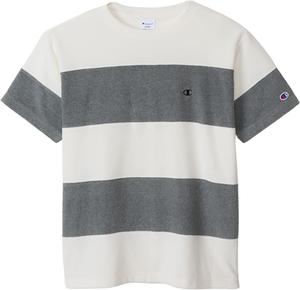 Футболка Champion C3-T302/C3-X360 с коротким рукавом, хлопок, производство США, полосатая футболка, логотип в одну точку, футболка с коротким рукавом и панелью, белый