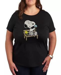 Модная футболка больших размеров с рисунком арахиса Snoopy & Woodstock Hybrid Apparel, черный