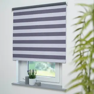 Рулонная штора Spring Полосы с защитой от света, перламутровое отражающее покрытие, без сверления, свободно висящая декоративная штора, произведено в Германии Liedeco, темно-серый/светло-серый
