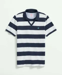 Поло-рубашка из хлопка Supima с полосатым воротником-стойкой в стиле регби