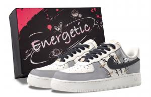 Nike Кроссовки для скейтбординга Air Force 1 Bamboo Rhyme Panda с амортизацией, износостойкие, низкие, женские, белые, серые