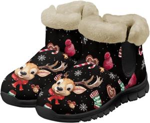Женские зимние ботинки UNICEU, рождественские ботинки с теплой подкладкой из искусственного меха, удобные ботильоны для дома и улицы, Christmas Reindeer