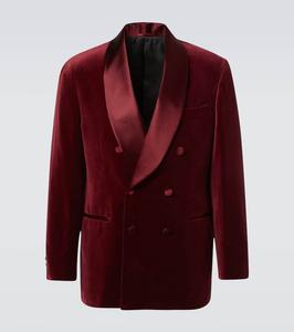 Хлопковый и шелковый бархатный пиджак смокинг Brunello Cucinelli, Burgundy