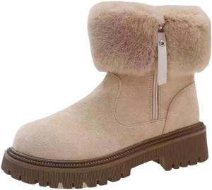 Женские модные ботинки - большой размер, круглый носок, теплые - подходят для осенне-зимних образов или для прогулок на улице HoaloX, Khaki