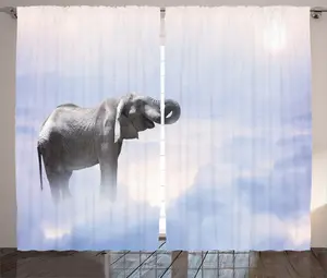 Штора ABAKUHAUS "Слон" в деревенском стиле, с балдахином, без домашних животных, универсальная, с петлями и крючками для гостиной, 280 x 225 см, серо-голубая Abakuhaus