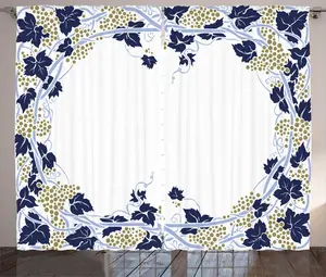 Штора ABAKUHAUS в винно-рустикальном стиле, с рисунком виноградных листьев в рамке, присборенная тесьма для спальни с петлями и крючками, 280 x 225 см, белый многоцветный Abakuhaus