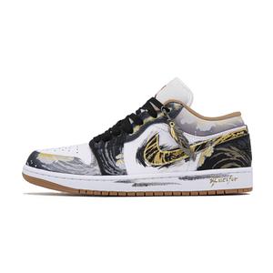 Jordan Кроссовки Air 1 Lucifer Abrasion Resistant Low top Vintage Basketball Shoes Men's Black Gold