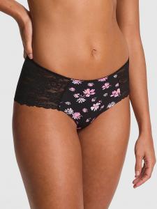Непоказные нахальные трусики Pink, lace-trim black floral print