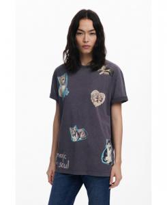 Женская укороченная футболка с принтом Desigual, Anthracite gray