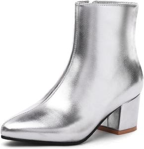 Женские ботильоны VOKLIN в западном стиле с острым носком, на среднем устойчивом каблуке, с боковой молнией, короткие черевики, Silver-Velvet Lined