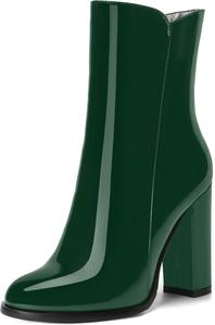 Женские лакированные ботильоны NUMALEO на молнии с круглым носком, сексуальные, для вечеринок, с высоким каблуком 4 дюйма, Dark Green