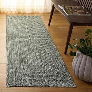 Ковер SAFAVIEH, 69 x 244 см, Washable Rug Braided Collection - , Dark Green, ручной работы, для помещений и улицы, устойчивый к погодным условиям, идеально для патио, гостиной, прихожей, кухни (BRA260X)