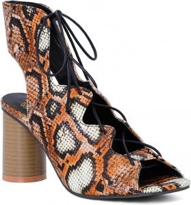 Женские ботильоны LEHOOR на массивном каблуке, с вырезами, из кожи/денима с принтом под кожу змеи, открытым носком, на щиколотке, с ремешками и открытой пяткой, с устойчивым квадратным каблуком, летние сандалии для платья, размер 4-14 US, Snakeskin Brown