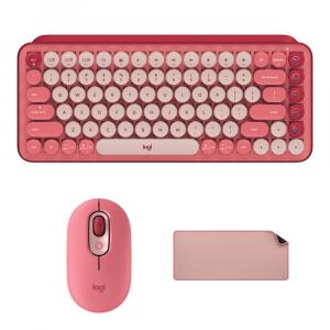 Комплект из беспроводных клавиш Logitech POP Keys, бесшумной мыши и коврика для стола Studio (Heartbreaker Rose)