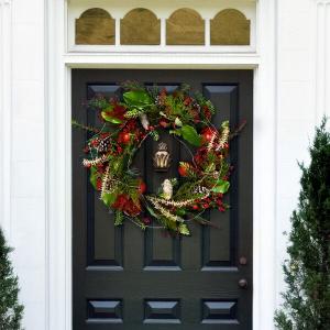 Венок декоративный из мирта Safavieh с красными колокольчиками, 76 см, зеленый / красный