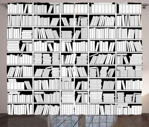 Штора для библиотеки ABAKUHAUS в деревенском стиле, однотонные книжные полки, штора для спальни из тесьмы со сборками, петлями и крючками, 280 x 225 см, цвет: антрацитовый серый и белый Abakuhaus