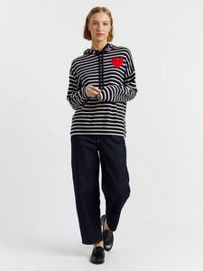 Кашемировый худи в полоску с принтом в виде сердца и длинными рукавами Chinti & Parker, Navy/Cream