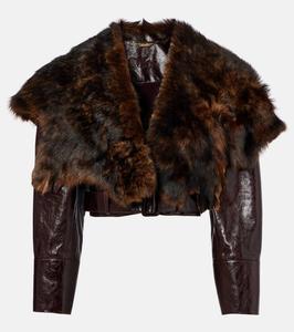 Короткая кожаная куртка с отделкой из овчины Chloé, Opaque Brown