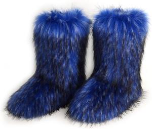 ZOSCGJMY женские сапоги из искусственного меха, пушистые, с округлым носком, замшевые, зимние снежные сапоги, на плоской подошве, Blau-2