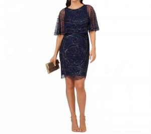 Сияющее платье с бусинами и сеткой в цвете Navy Adrianna Papell