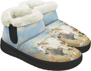 Женские ботинки без каблука, противоскользящие, зимние, для снега, теплые, с широкой носочной частью, ботильоны, мягкая подошва из ЭВА, размеры 4.5-12 Chririnla, Artistic White Horse