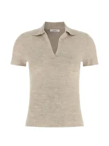 Рубашка-поло с v-образным вырезом и рубчатой вязкой от mxmalbero MAX MARA, нейтральный