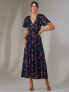 Платье мидакси из цветочной сетки Jolie Moi, темно-синий