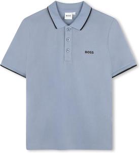 BOSS Boys Short Sleeve Knit Polo Shirt, мягкая и дышащая, школьная форма с полосатым воротником, Grey