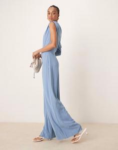 ASOS DESIGN Высокий льняной комбинезон со спущенными плечами из выцветшего денима ASOS Tall