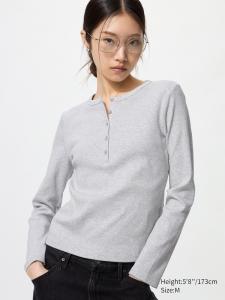Рифленая футболка хенли с длинным рукавом Uniqlo, 02 light grey