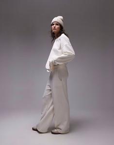 Широкие брюки-джоггеры с начесом кремового цвета Topshop