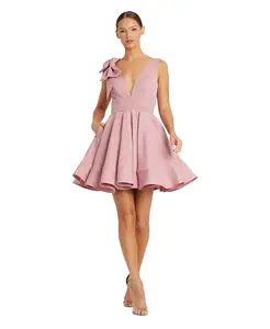 Женское мини-платье из крепа без рукавов с V-образным вырезом и бантом Mac Duggal, розовый