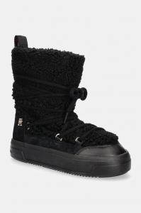 Зимние ботинки Snowboot из искусственной овчины на шнуровке Tommy Hilfiger, черный