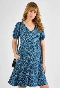 Платье для беременных из трикотажа с цветочным принтом и мелкими пуговицами. Jojo Maman Bébé, Blue