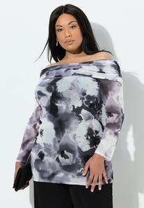 Блуза Ulla Popken SCHULTERFREI BLÜTEN LANGARM , Black