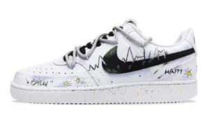 Nike Court Vision 1 Kitten Graffiti, устойчивые к истиранию низкие кроссовки для скейтбординга Light And Power, Unisex White