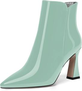 Женские ботильоны MERRORI на высоком каблуке 3,3 дюйма с острым носком, молнией и лакированной отделкой, Turquoise