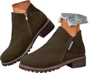 Женские ботильоны Hbeylia Fall Shoes 2025 с вырезом V сбоку, на платформе, с массивным каблуком, короткие с молнией, замшевые, с круглым носком, низким каблуком, удобные для ходьбы, противоскользящие, низкие лоферы, B-Ag