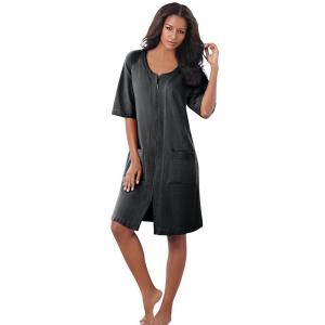 Короткий женский халат из френч терри на молнии спереди Dreams & Co. больших размеров, черный