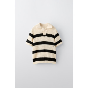 Полосатая рубашка-поло из орнаментальной трикотажной платья ZARA, цвет striped